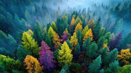 Aerial view of colorful autumn forest