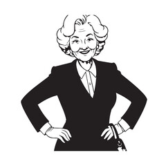 Old woman in formal clothes black and white vector illustration simple minimalist portrait design
