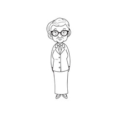 Old woman in formal clothes black and white vector illustration simple minimalist portrait design
