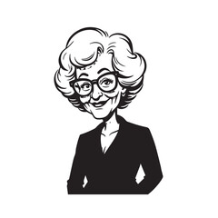 Old woman in formal clothes black and white vector illustration simple minimalist portrait design
