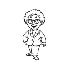 Obraz premium Old woman in formal clothes black and white vector illustration simple minimalist portrait design 