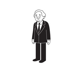 Old woman in formal clothes black and white vector illustration simple minimalist portrait design
