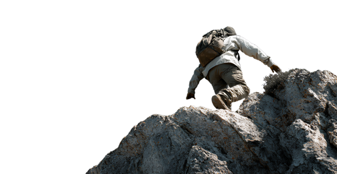 hiker climbing rock, isolated