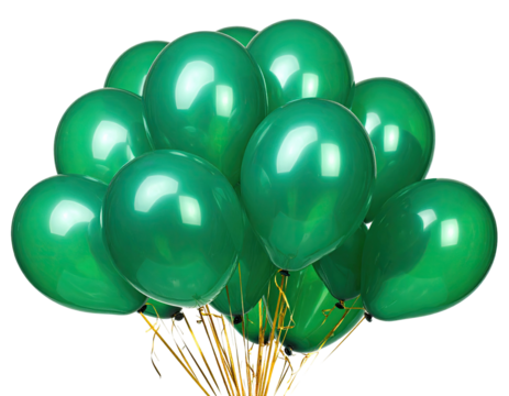 A cluster of glossy emerald green balloons