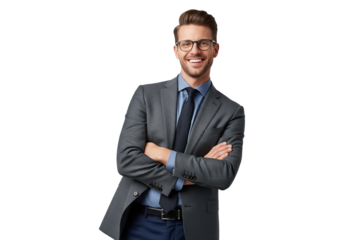 Mid level marketing strategist in a corporate tech firm, businessman leaning isolated