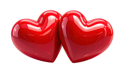 Two glossy red hearts touching