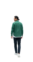 Naklejka premium The man is walking away with his head turning to the side, back view of a isolated