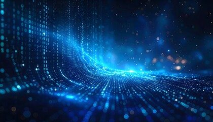 Abstract bokeh lights forming binary code pattern on blurred dark background