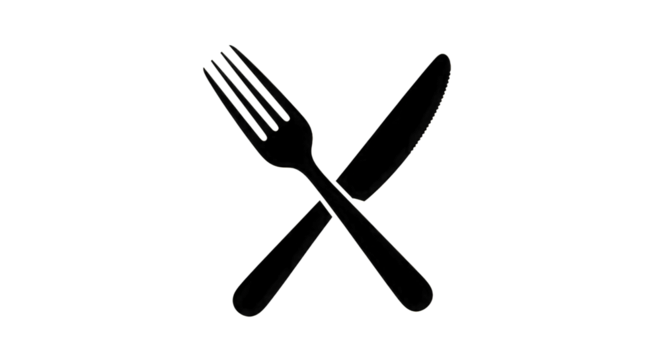 Outline of Crossed Fork and Knife on Black Background isolated on a transparent background - Powered by Adobe