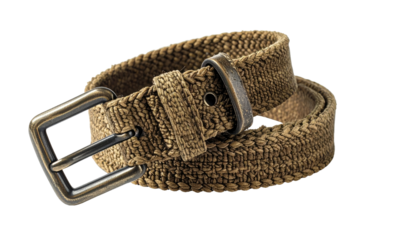 Close-up of a tan braided belt
