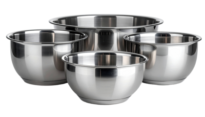 Four stainless steel mixing bowls of varying sizes