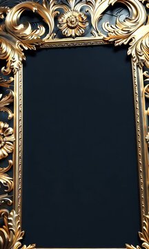Gold decorative frame positioned on a black background.