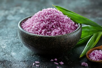 Rustic serving of aromatic sticky purple rice high resolution picture