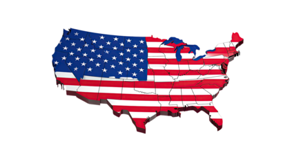 USA map in flag design.  3D rendered