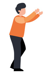 Man with outstretched arms gesturing. Flat illustration customer service representative reaching hands. Concept of a person ready to help.