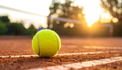 Tennis ball on clay court at sunset (1)
