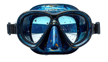 Close-up of a dark blue scuba mask