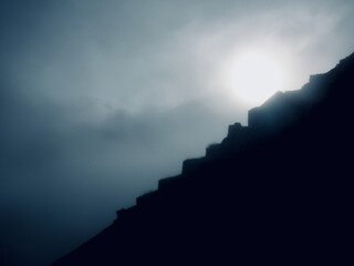 the mist over and around Machu Picchu 