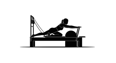 Dynamic woman exercises on Pilates reformer, strengthening core and improving flexibility for total body fitness