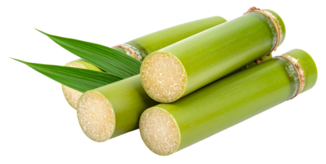 piles of sugarcane cuttings with leaves isolated on white background