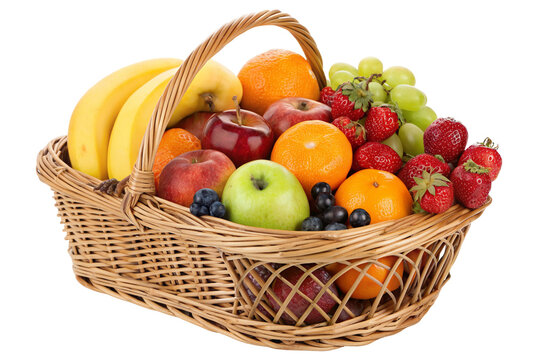 Colorful fruit basket filled with delicious organic fruits for a healthy and refreshing snack time