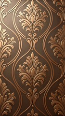 Elegant damask wallpaper with a classic floral pattern in gold and brown, creating a luxurious backdrop