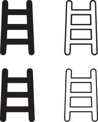 Ladder icons set,black ladder icons,step ladder icons,solid silhouette,line art outline,filled minimal style,thin stroke outline,isolated vector design for construction and safety projects