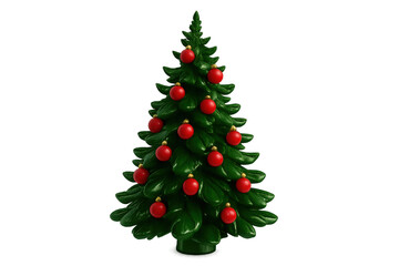 3d christmas tree with red ornaments on transparent background