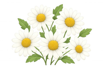 Fototapeta premium Five cheerful daisies forming a bouquet on a transparent background, perfect for adding a touch of nature to any design