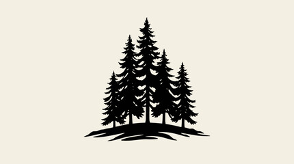 Silhouette of a cluster of coniferous trees, creating a simple and graphic forest scene. © nevermind