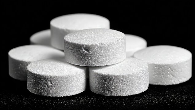 Stacked white pills on dark background