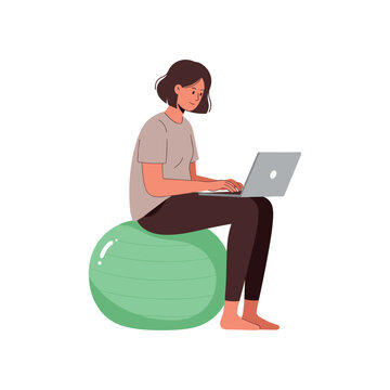 Enhancing work productivity with a stability ball home office digital illustration indoor side view ergonomics concept. Vector illustration
