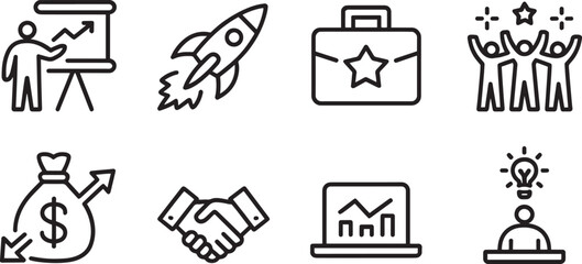 Business Presentation with Growth Chart Icon Depicting Strategy and Success in a Modern Style