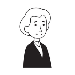 Old woman in formal clothes black and white vector illustration simple minimalist portrait design