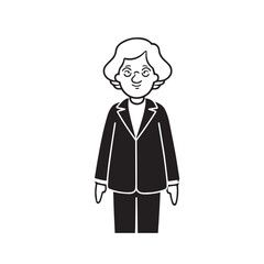 Old woman in formal clothes black and white vector illustration simple minimalist portrait design
