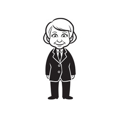 Old woman in formal clothes black and white vector illustration simple minimalist portrait design