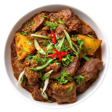 Homemade beef kari closeup on white background