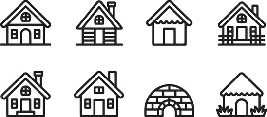 Charming Cottage Outline Icon A Cozy Home with a Gable Roof and Window Design Isolated on Transparent Backdrop