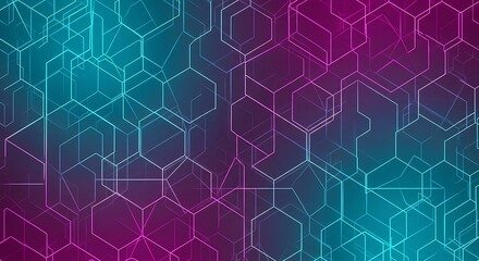 Abstract geometric hexagonal grid with vibrant teal and magenta gradient lights