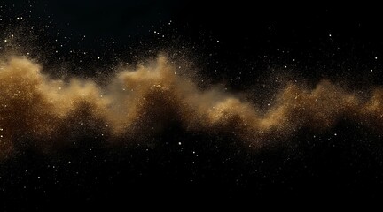 Obraz premium glitter dust cloud suspended in black background, golden specks shimmering, festive mystery mood