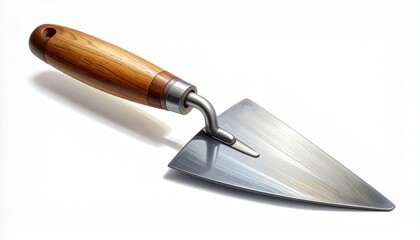 Rusty garden trowel with wooden handle.