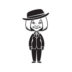 Old woman in formal clothes black and white vector illustration simple minimalist portrait design