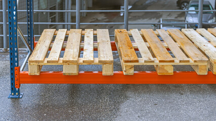 Empty Euro Pallets at Warehouse Shelf Rack Storage