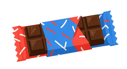 Partially unwrapped dark chocolate bar in a colorful package.