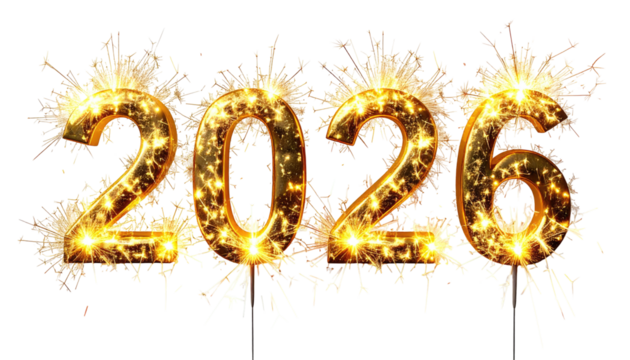 Sparkling gold 2026 numerals with firework effect