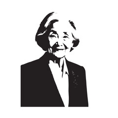 Old woman in formal clothes black and white vector illustration simple minimalist portrait design