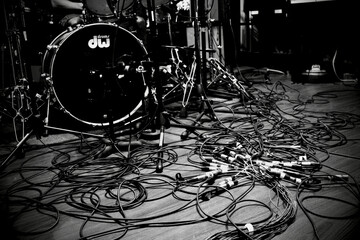 Drums and cables in the studio