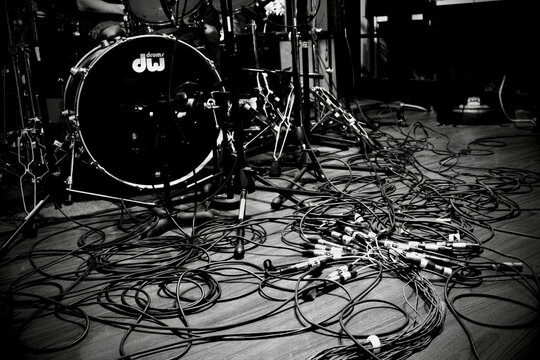 Drums and cables in the studio