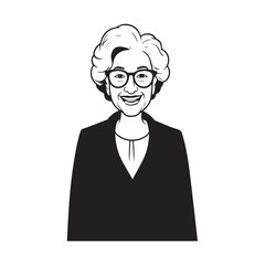 Old woman in formal clothes black and white vector illustration simple minimalist portrait design