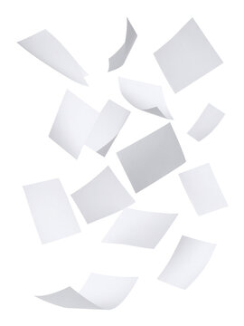 falling blank white papers isolated on white background